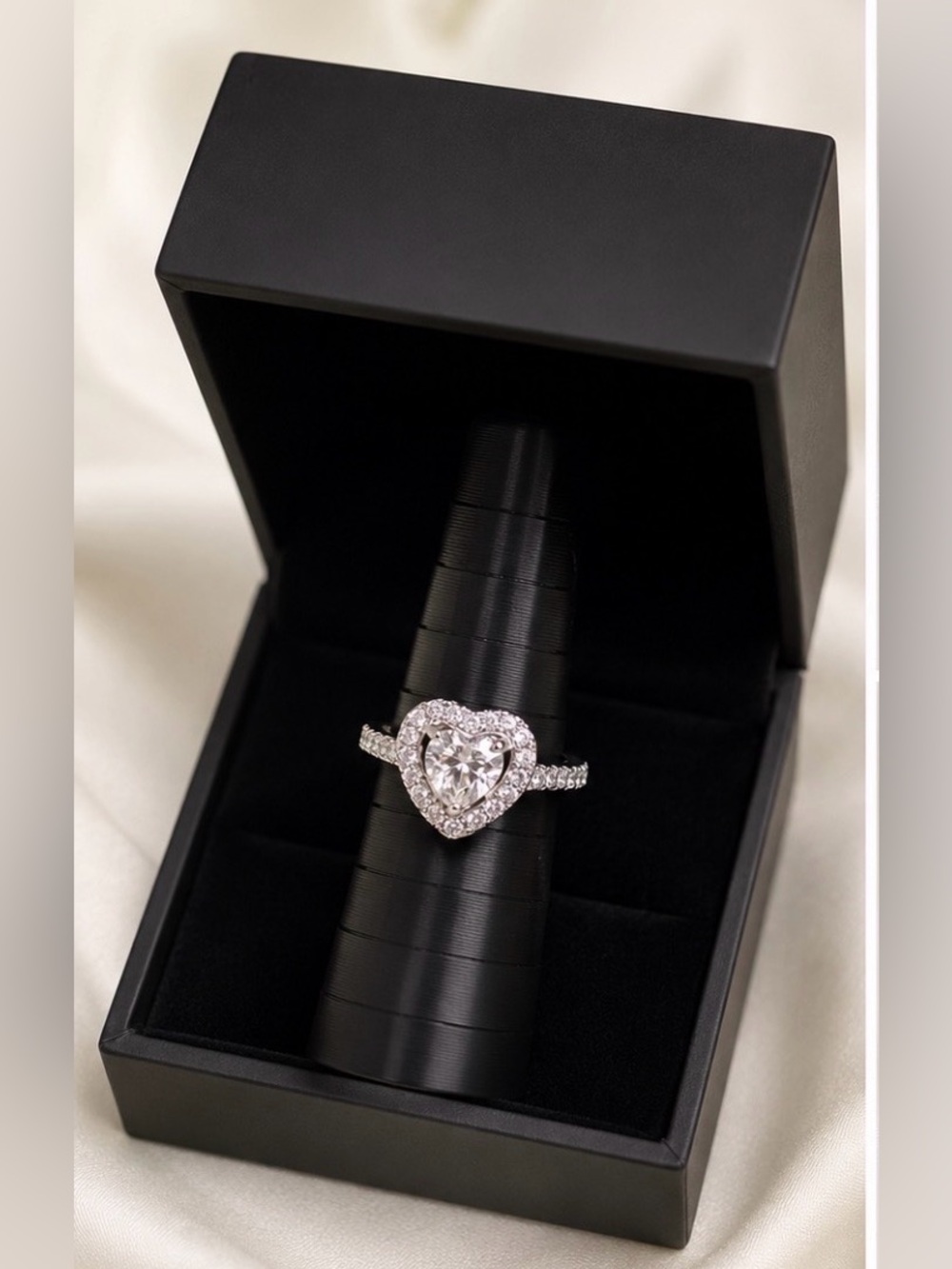 Heart Halo Sterling Silver Ring with Center Stone
